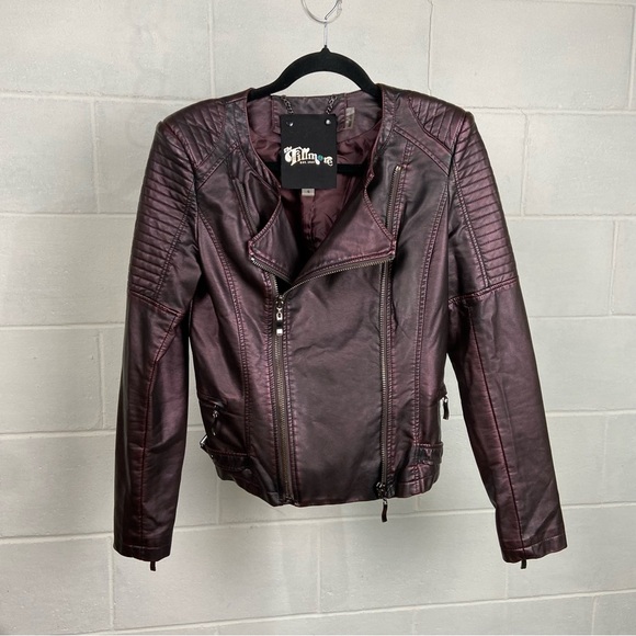 The Fillmore Faux Leather Dual Zipper Moto Jacket SMALL Iridescent‎ Purple Biker - Picture 2 of 13